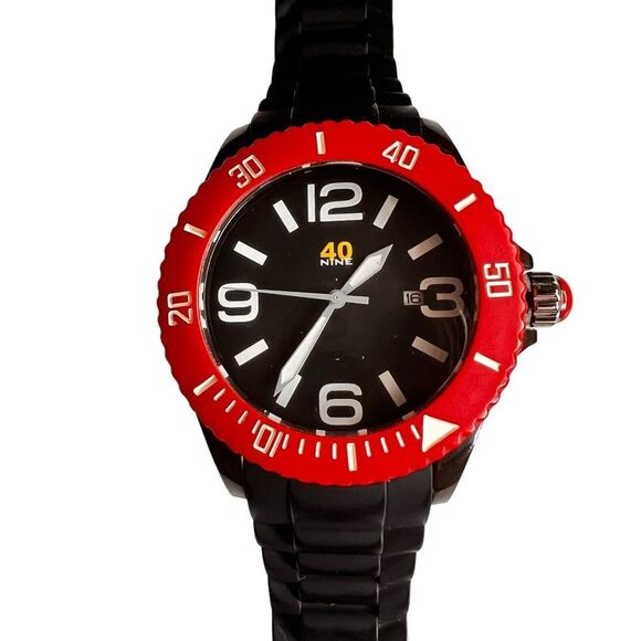 40nine Other - 40 NINE Men's Watch Water Resistant Black Silicone Rubber Strap Date New Battery